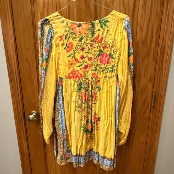 Farm Rio Yellow Floral Print Mini Dress, SZ L - Picture 2 of 7